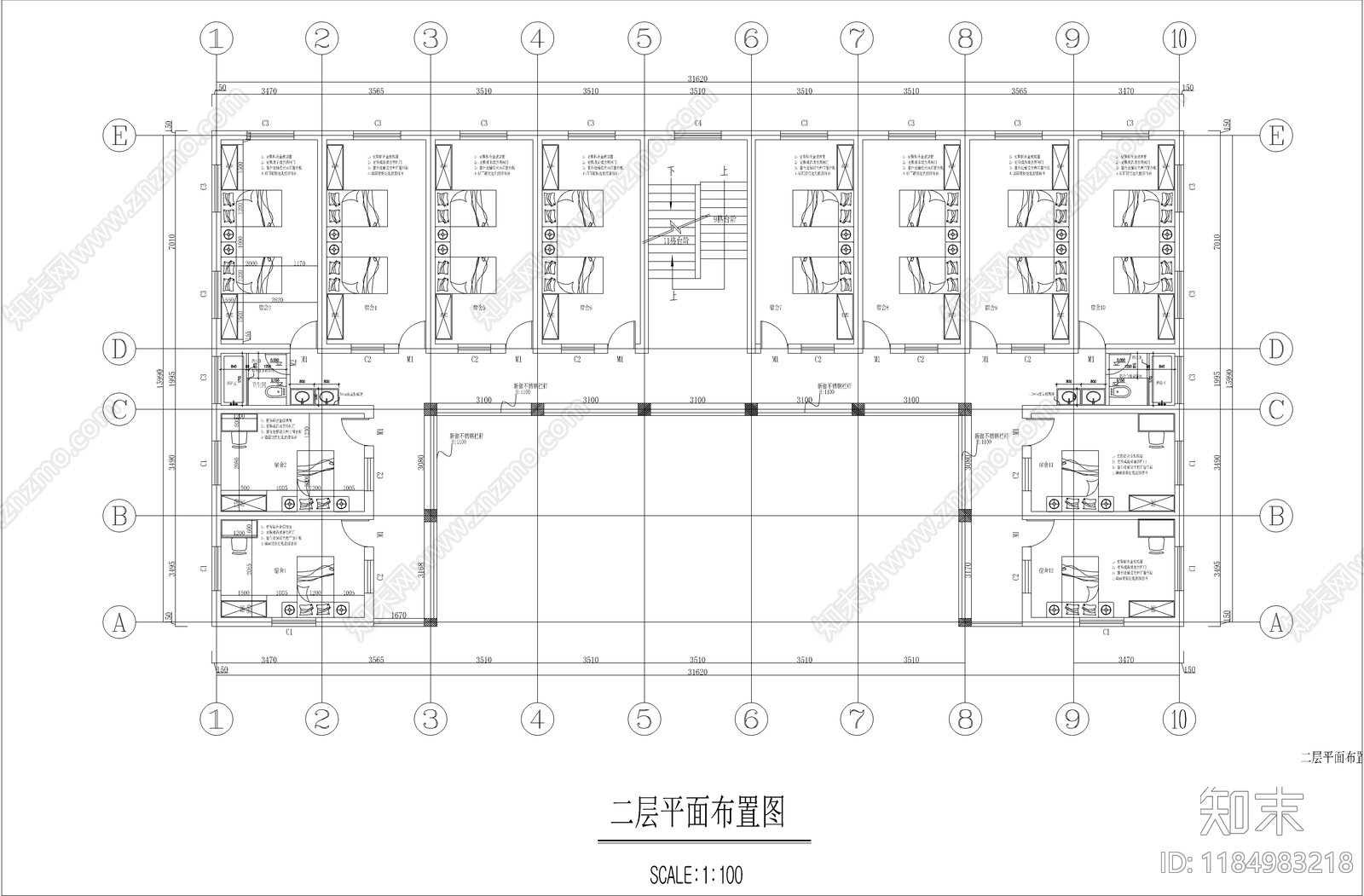 现代办公楼建筑施工图下载【ID:1184983218】