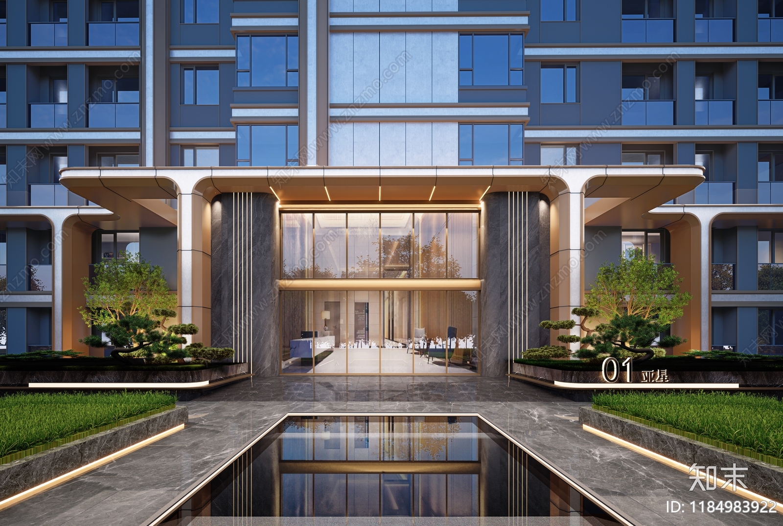 现代新中式小区建筑SU模型下载【ID:1184983922】