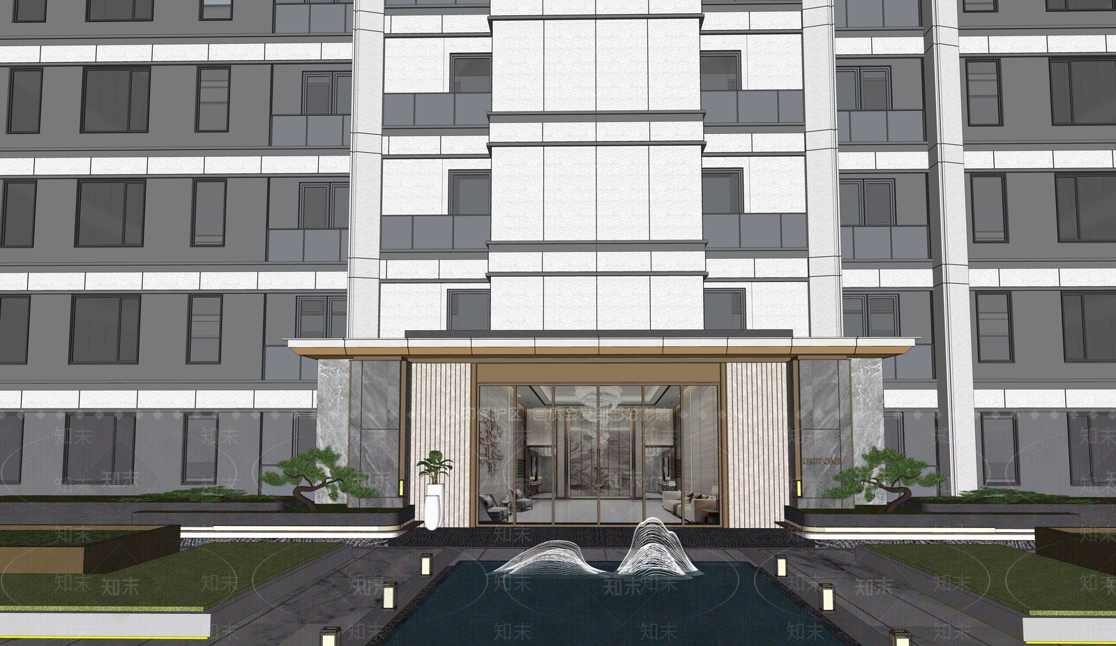 现代新中式小区建筑SU模型下载【ID:1184984134】