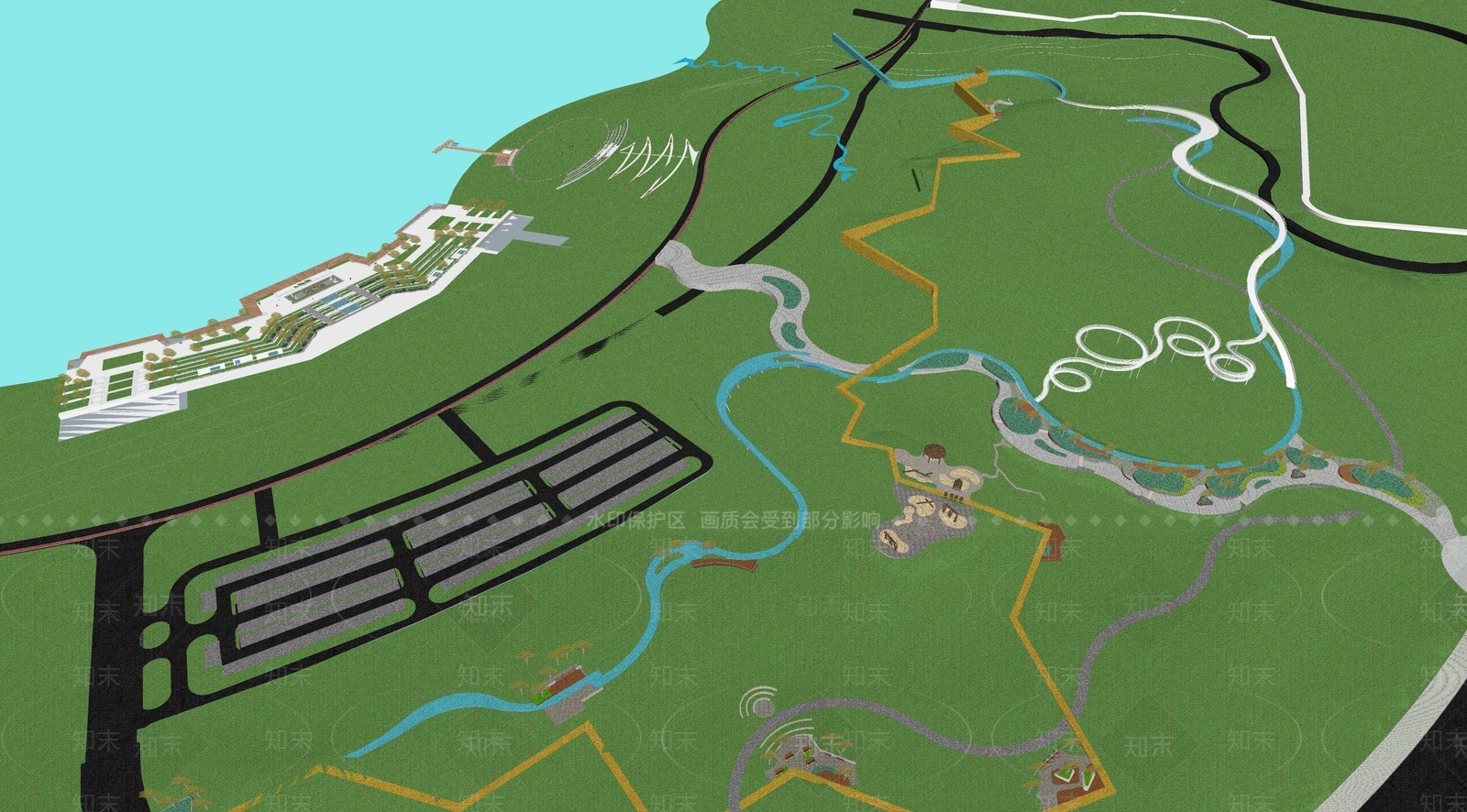 现代滨水景观SU模型下载【ID:1184991615】