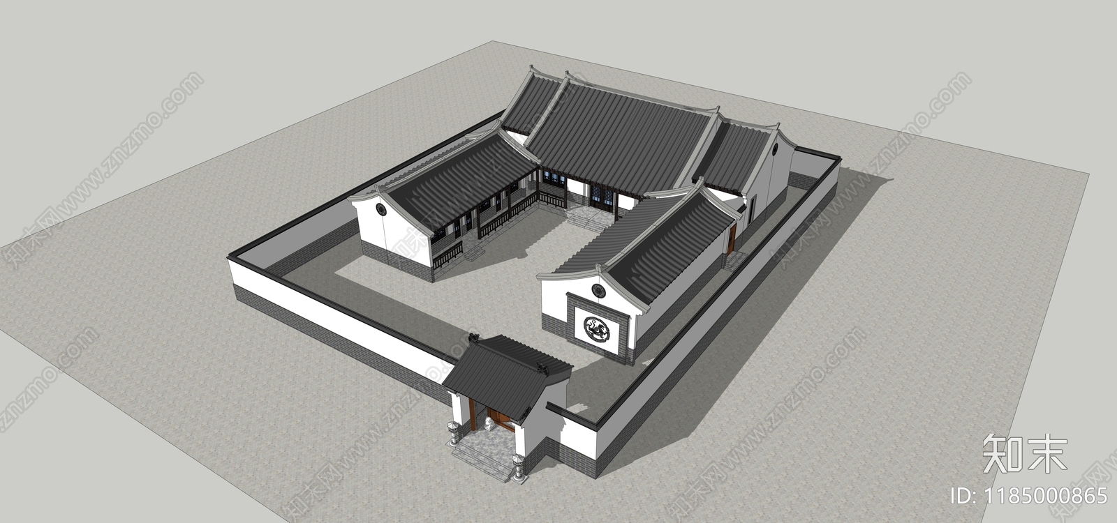 中式现代风格建筑SU模型下载【ID:1185000865】