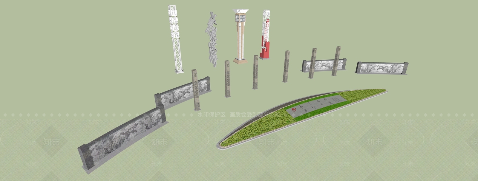 新中式欧式景观柱SU模型下载【ID:1185012103】