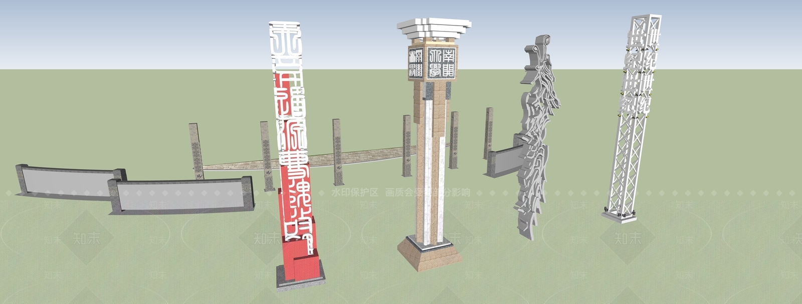 新中式欧式景观柱SU模型下载【ID:1185012103】