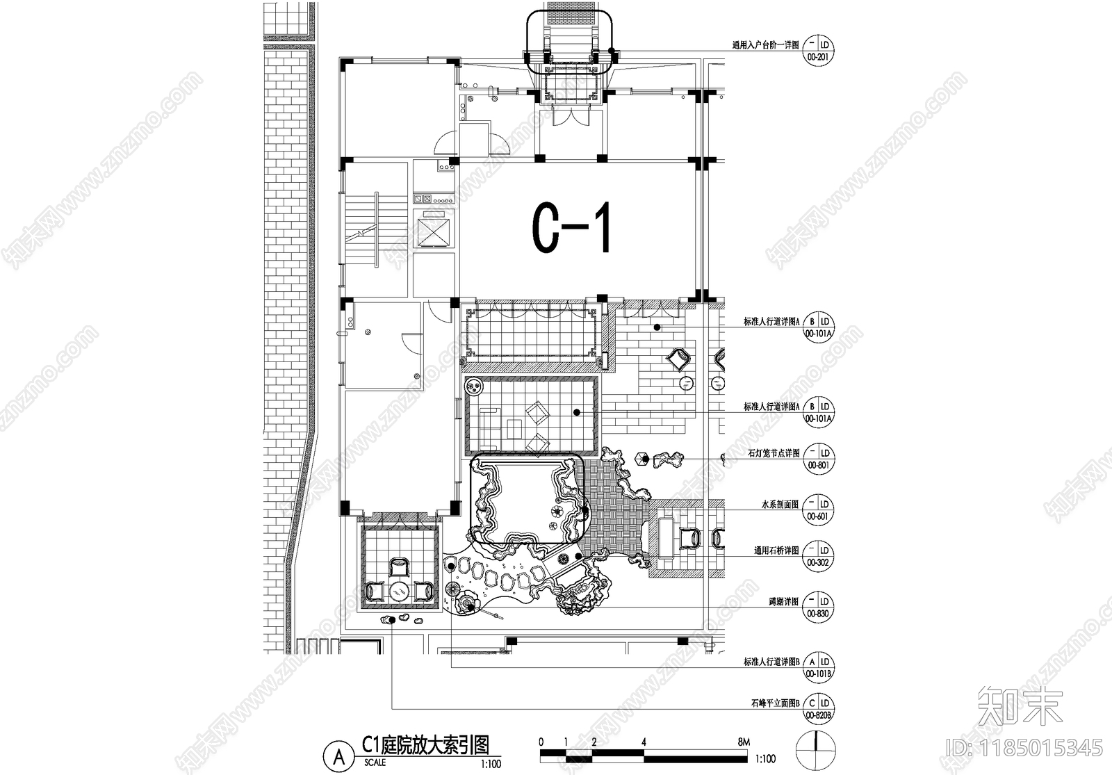 新中式庭院施工图下载【ID:1185015345】