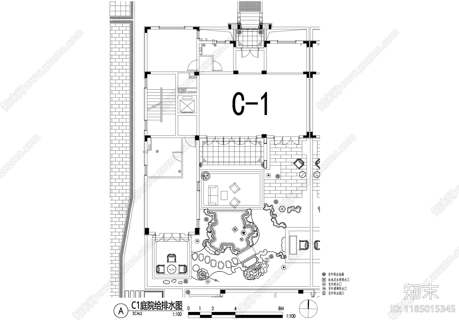 新中式庭院cad施工图下载【ID:1185015345】