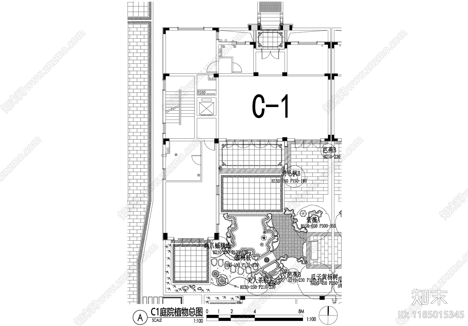 新中式庭院cad施工图下载【ID:1185015345】
