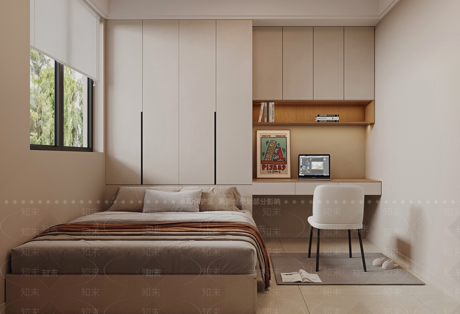 现代奶油风榻榻米卧室3D模型下载【ID:1185021584】