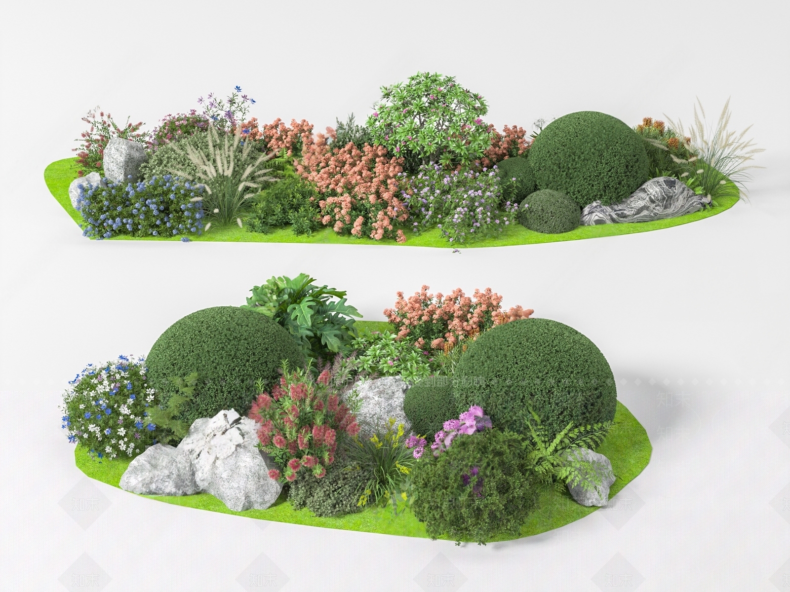 现代灌木3D模型渲染效果图