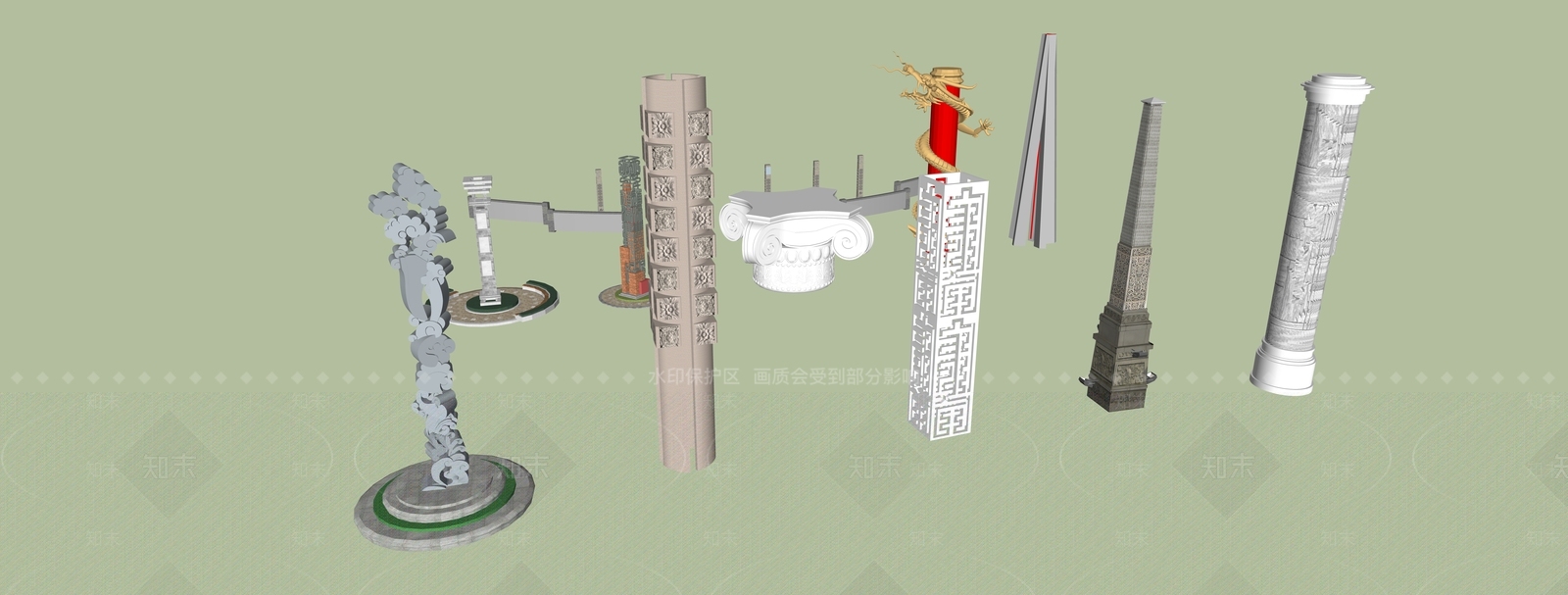 现代新中式景观柱SU模型下载【ID:1185053700】