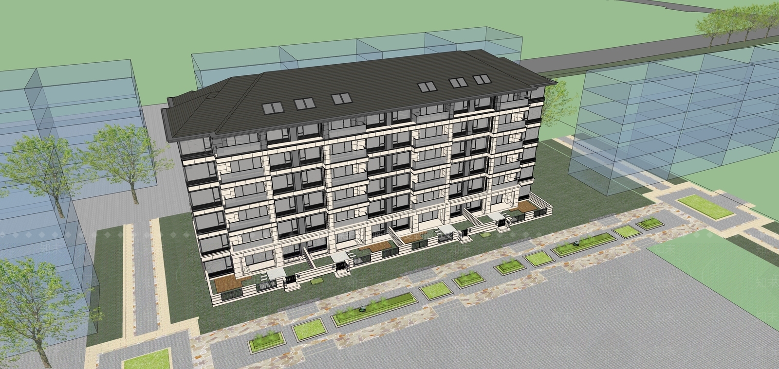 新中式多层住宅SU模型下载【ID:1185058704】