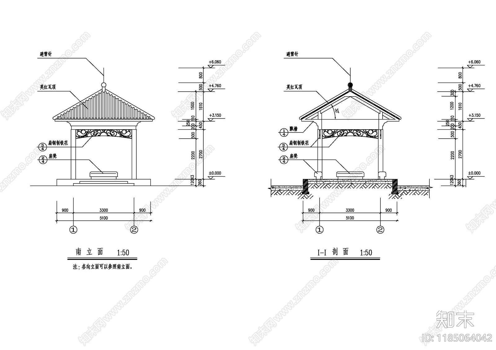 新中式中式亭子cad施工图下载【ID:1185064042】