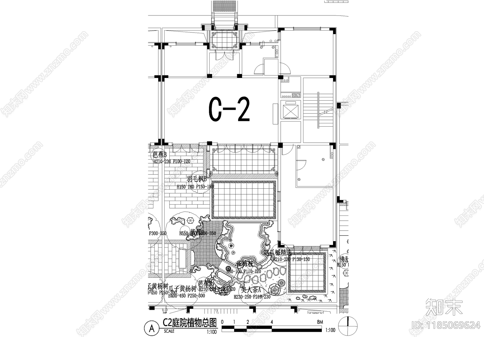 新中式庭院cad施工图下载【ID:1185069624】