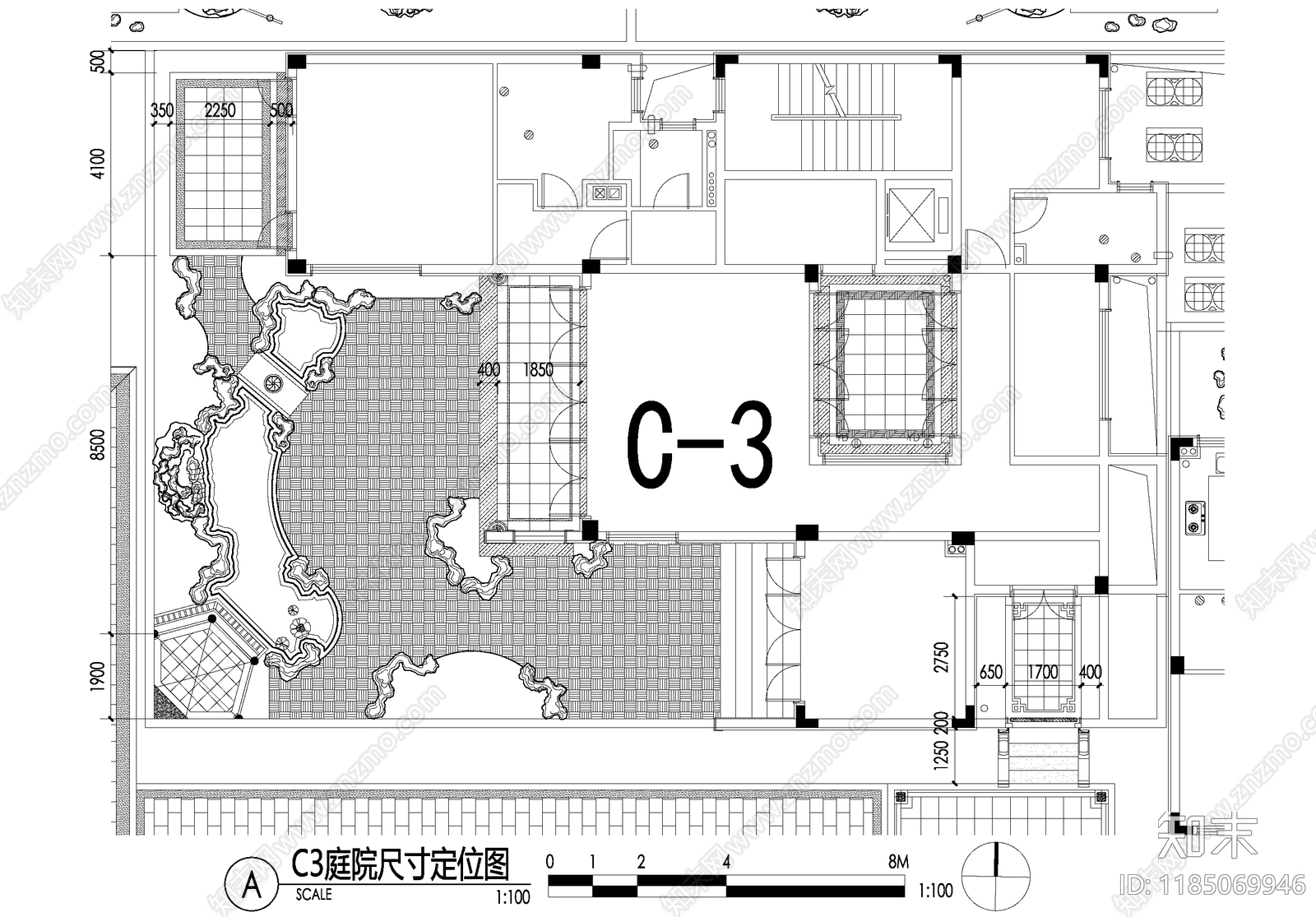 新中式庭院cad施工图下载【ID:1185069946】