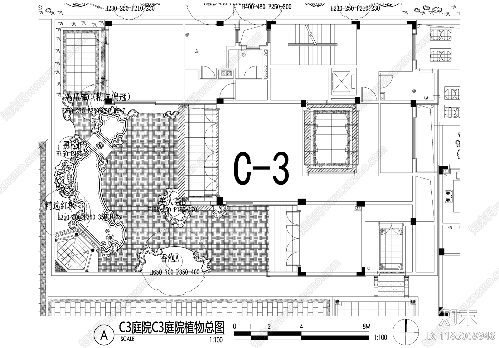 新中式庭院cad施工图下载【ID:1185069946】