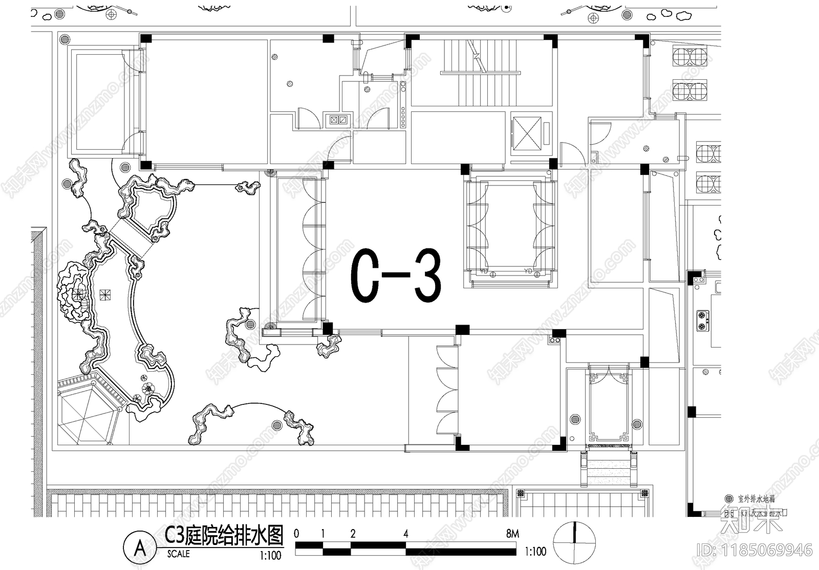 新中式庭院cad施工图下载【ID:1185069946】