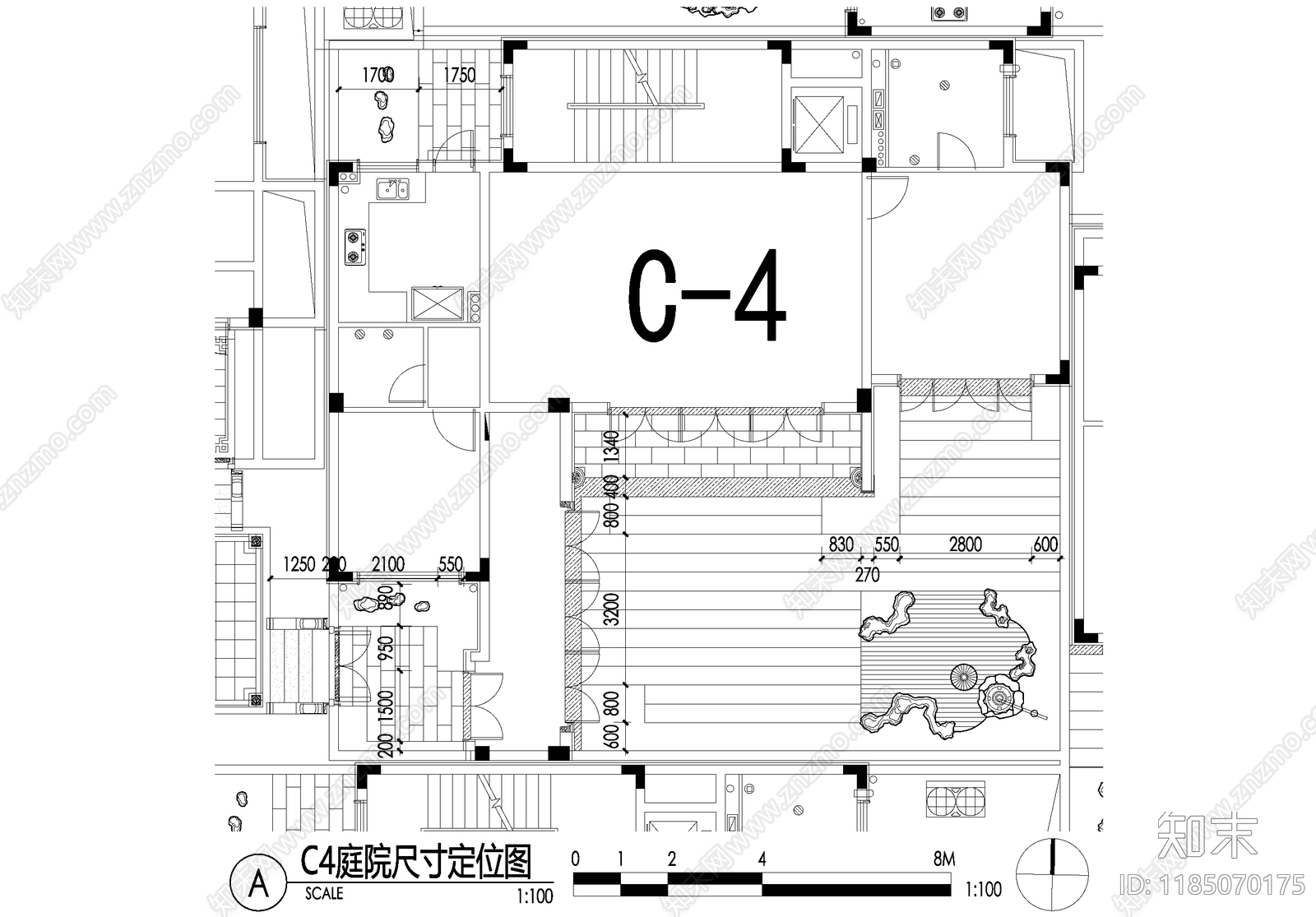 新中式庭院cad施工图下载【ID:1185070175】
