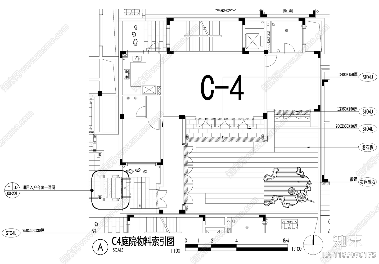 新中式庭院cad施工图下载【ID:1185070175】