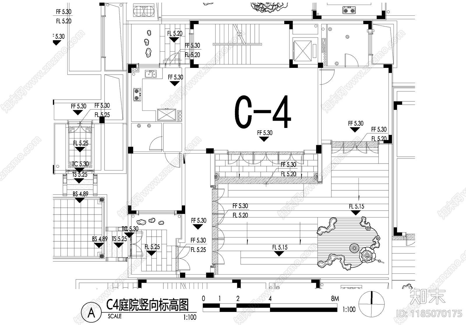 新中式庭院cad施工图下载【ID:1185070175】