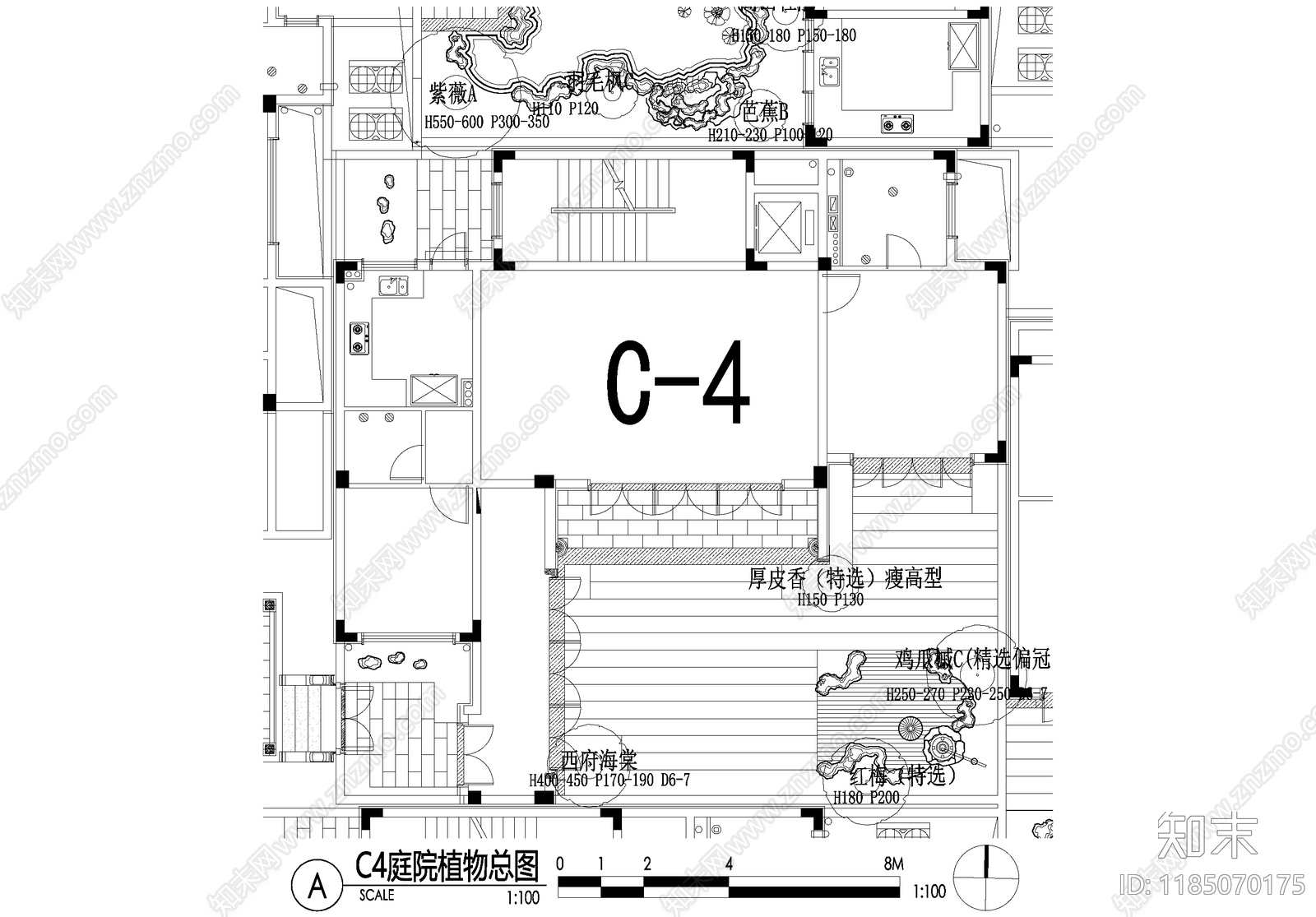 新中式庭院cad施工图下载【ID:1185070175】