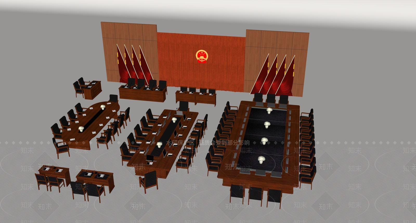 现代新中式会议桌椅SU模型下载【ID:1185070675】