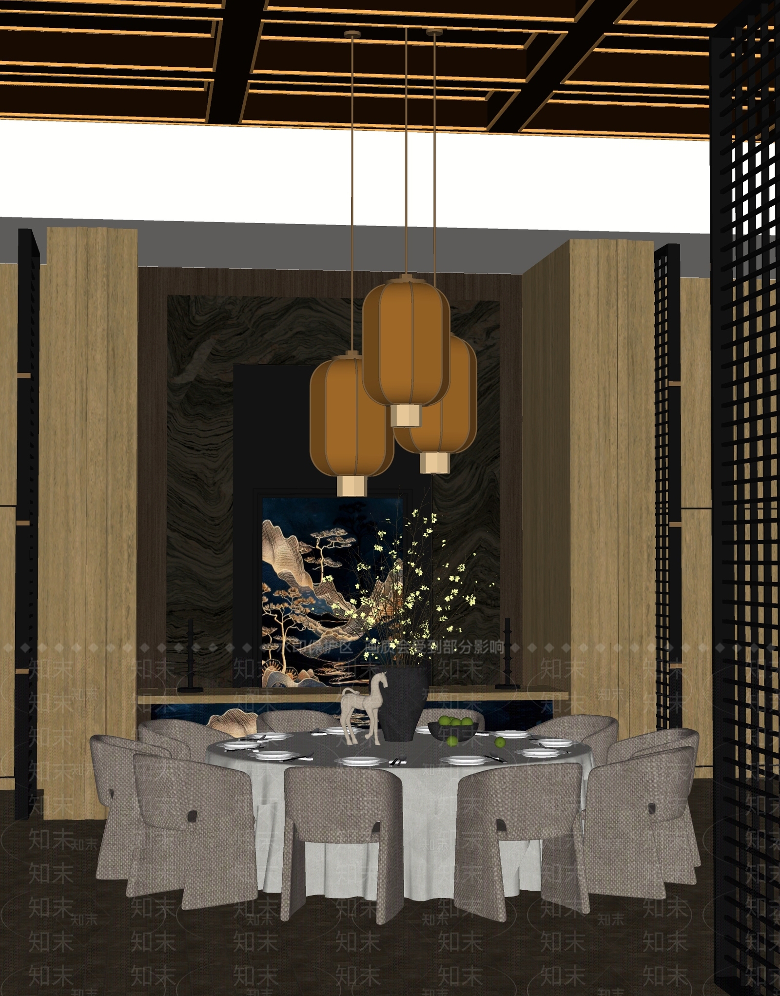 现代新中式包厢SU模型下载【ID:1185071488】
