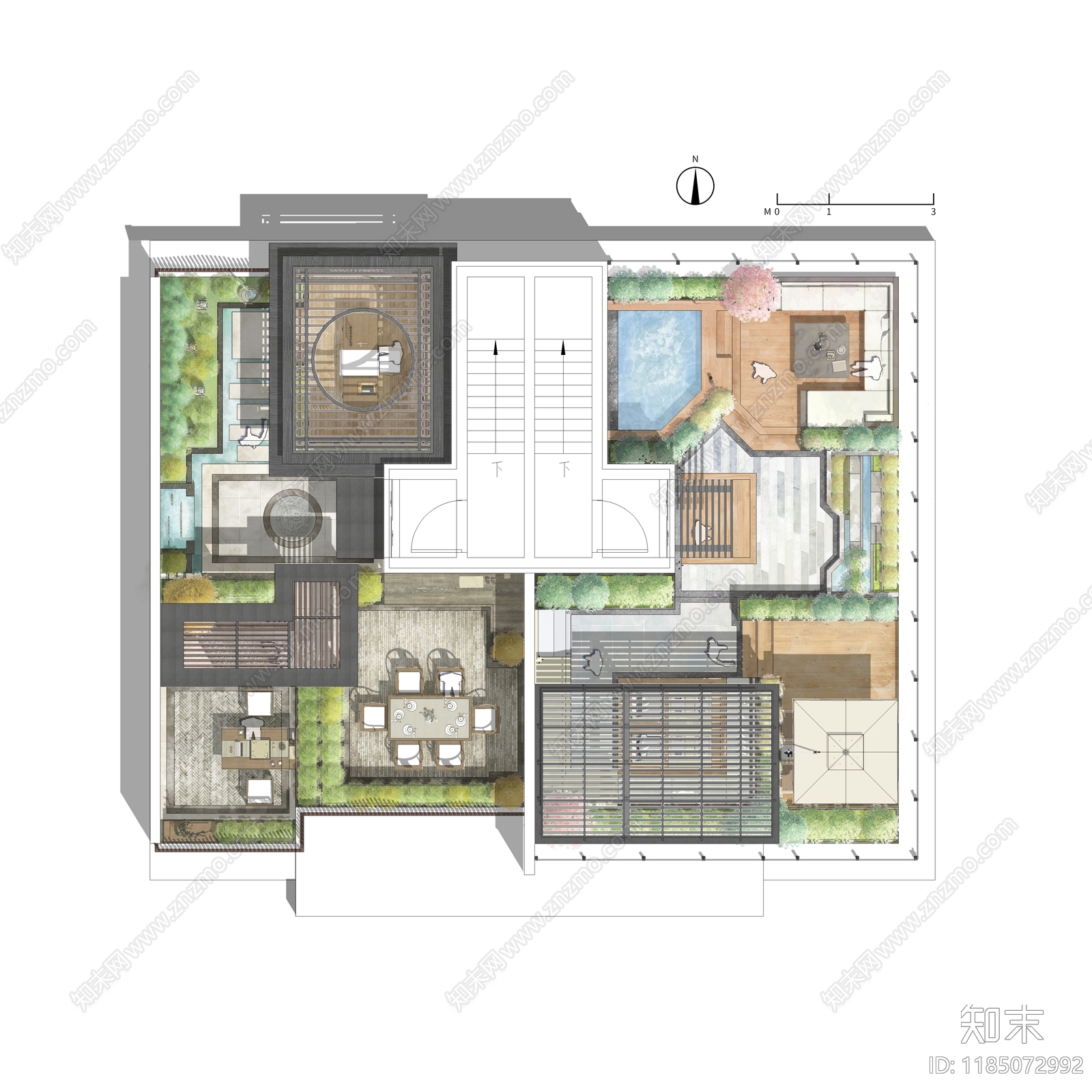 现代新中式景观彩平图下载【ID:1185072992】