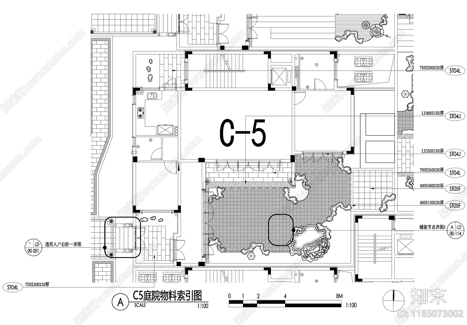 新中式庭院cad施工图下载【ID:1185073002】