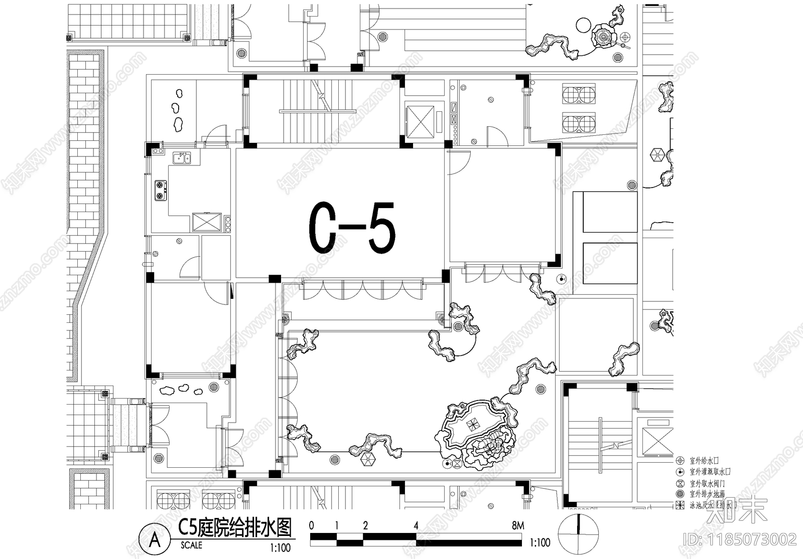 新中式庭院cad施工图下载【ID:1185073002】
