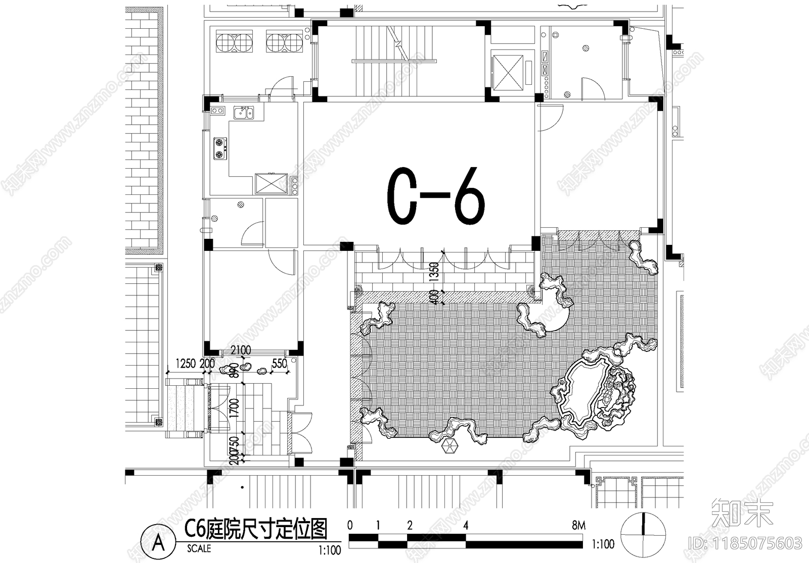 新中式庭院cad施工图下载【ID:1185075603】