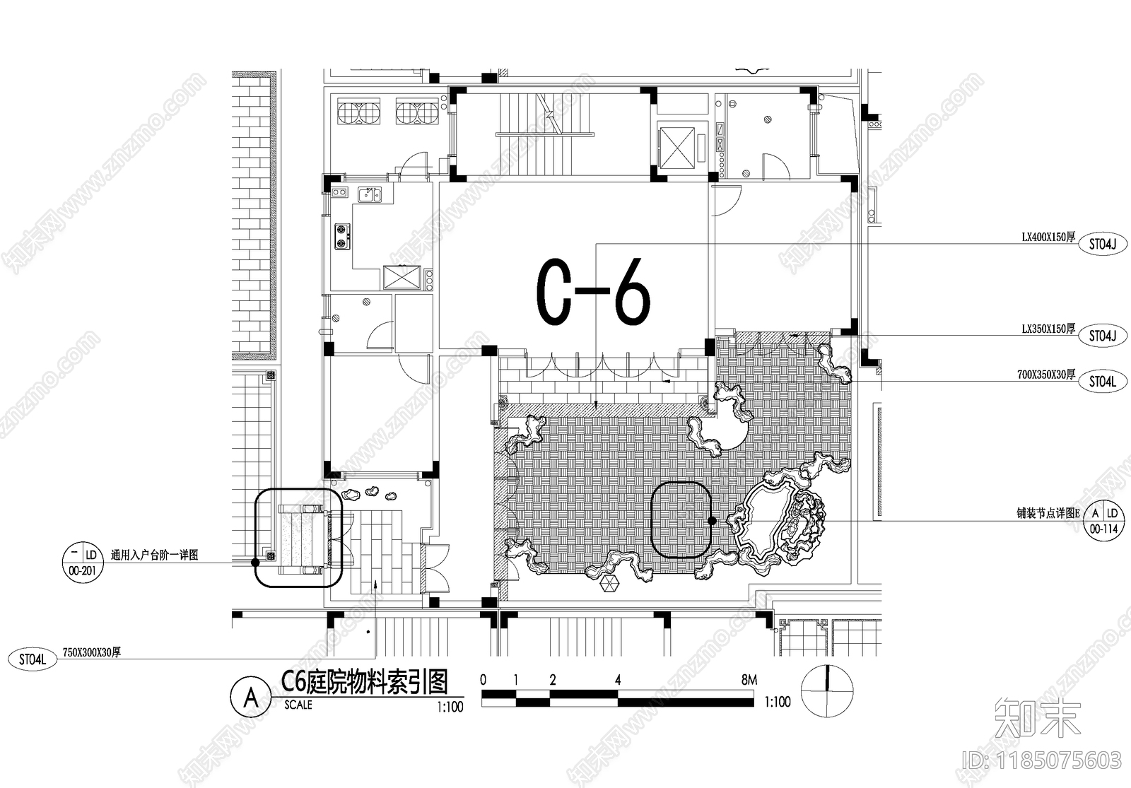 新中式庭院cad施工图下载【ID:1185075603】