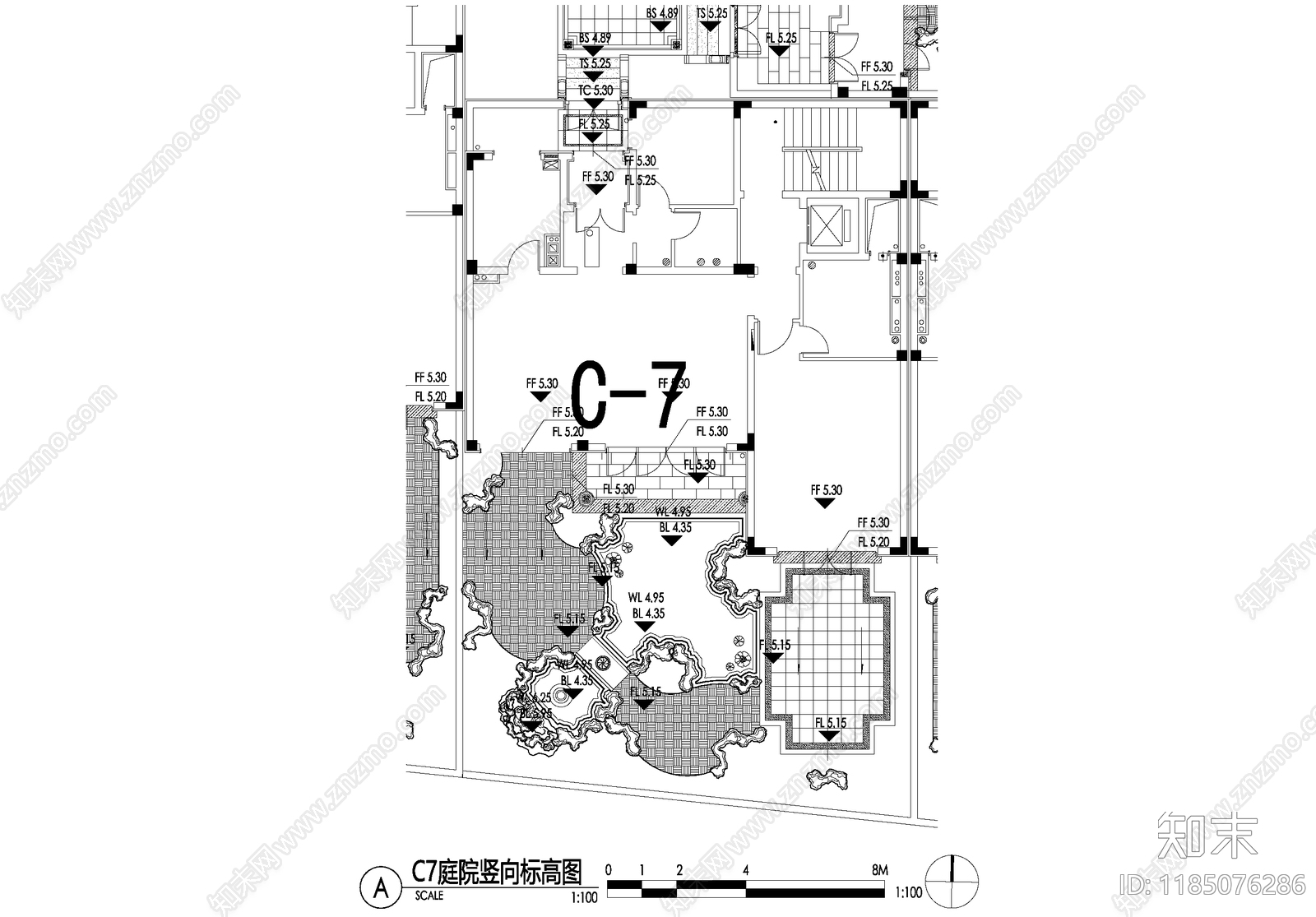 新中式庭院cad施工图下载【ID:1185076286】