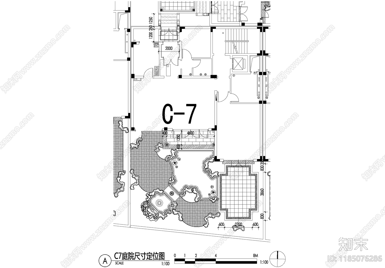 新中式庭院cad施工图下载【ID:1185076286】