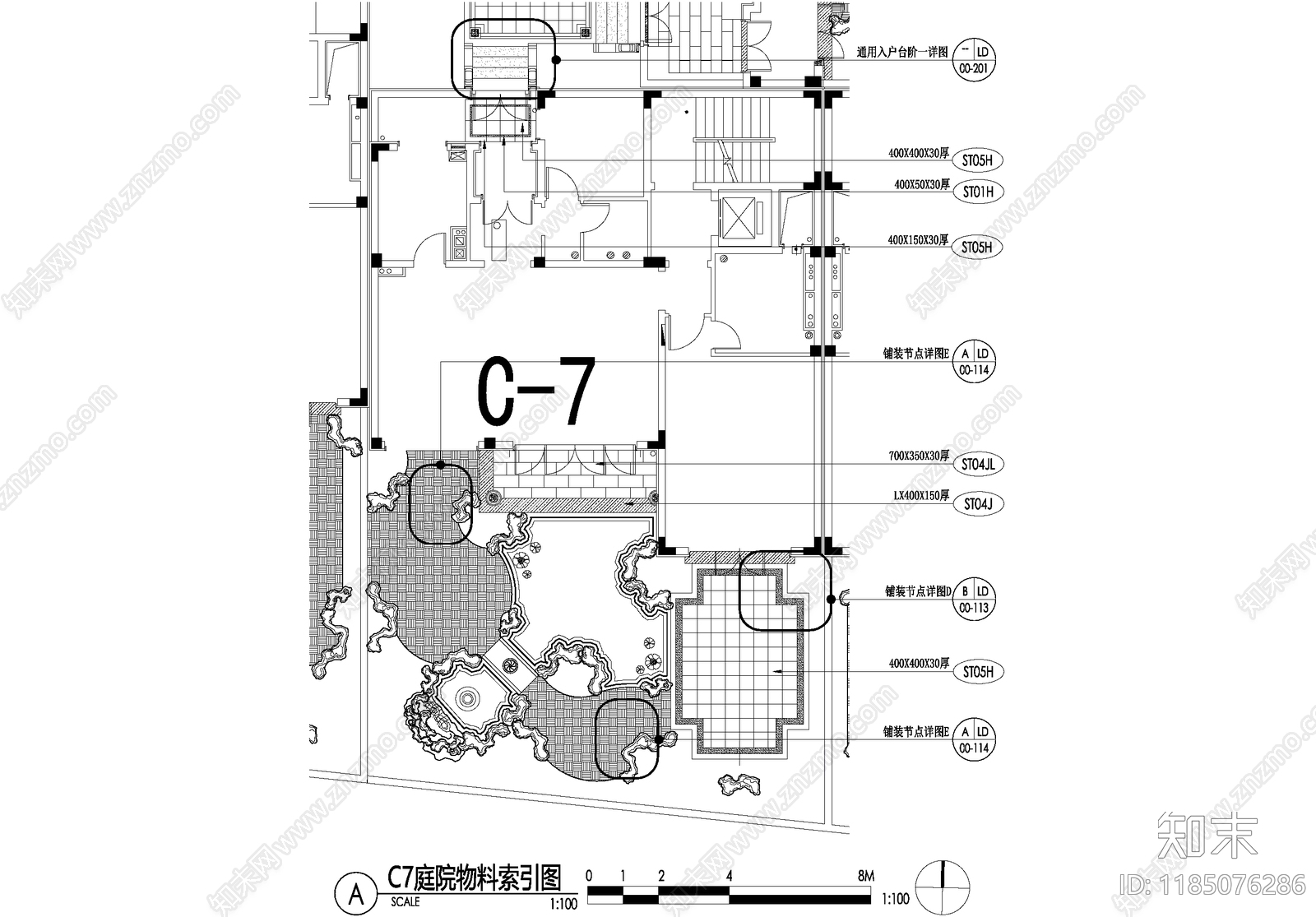 新中式庭院cad施工图下载【ID:1185076286】