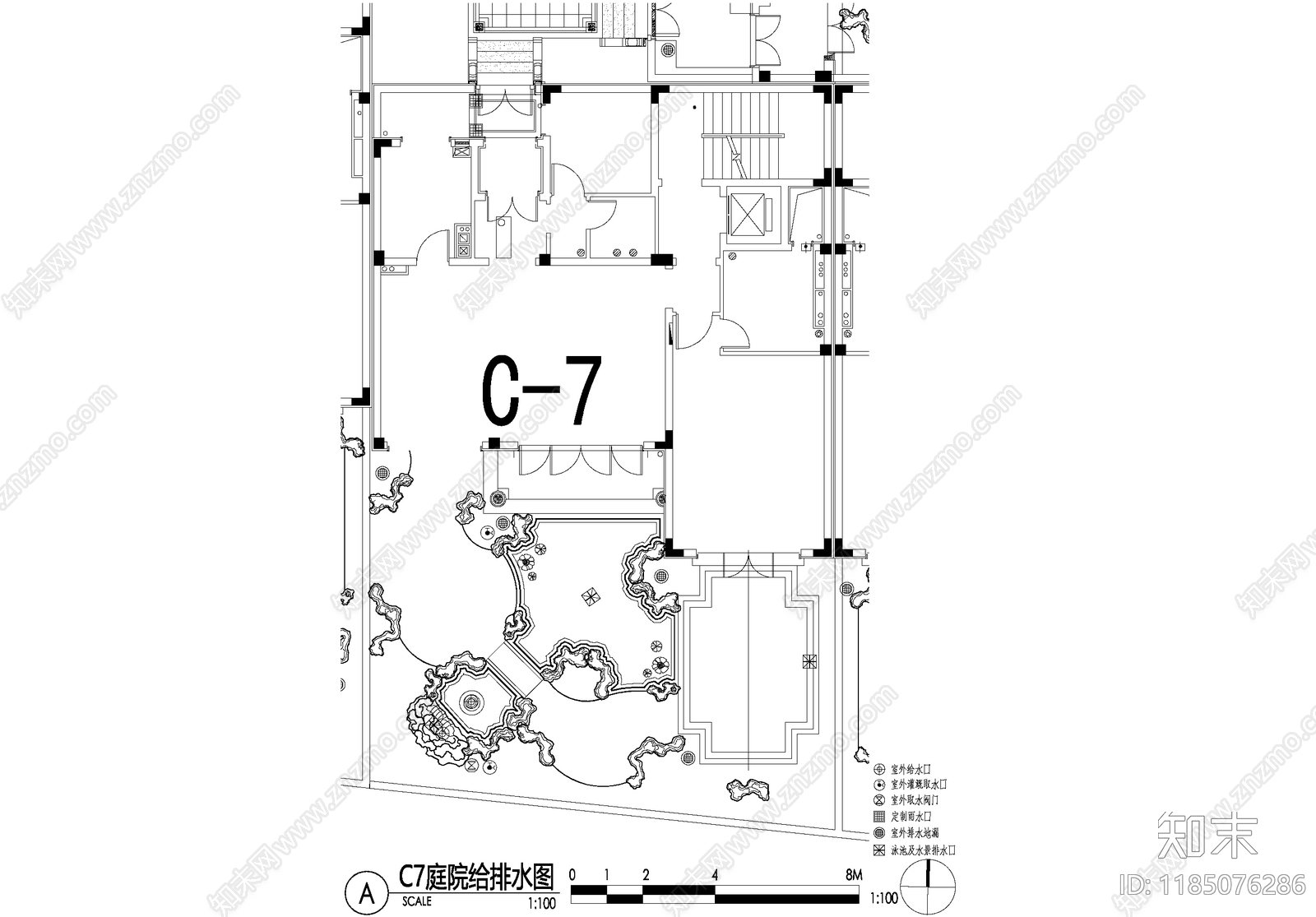 新中式庭院cad施工图下载【ID:1185076286】