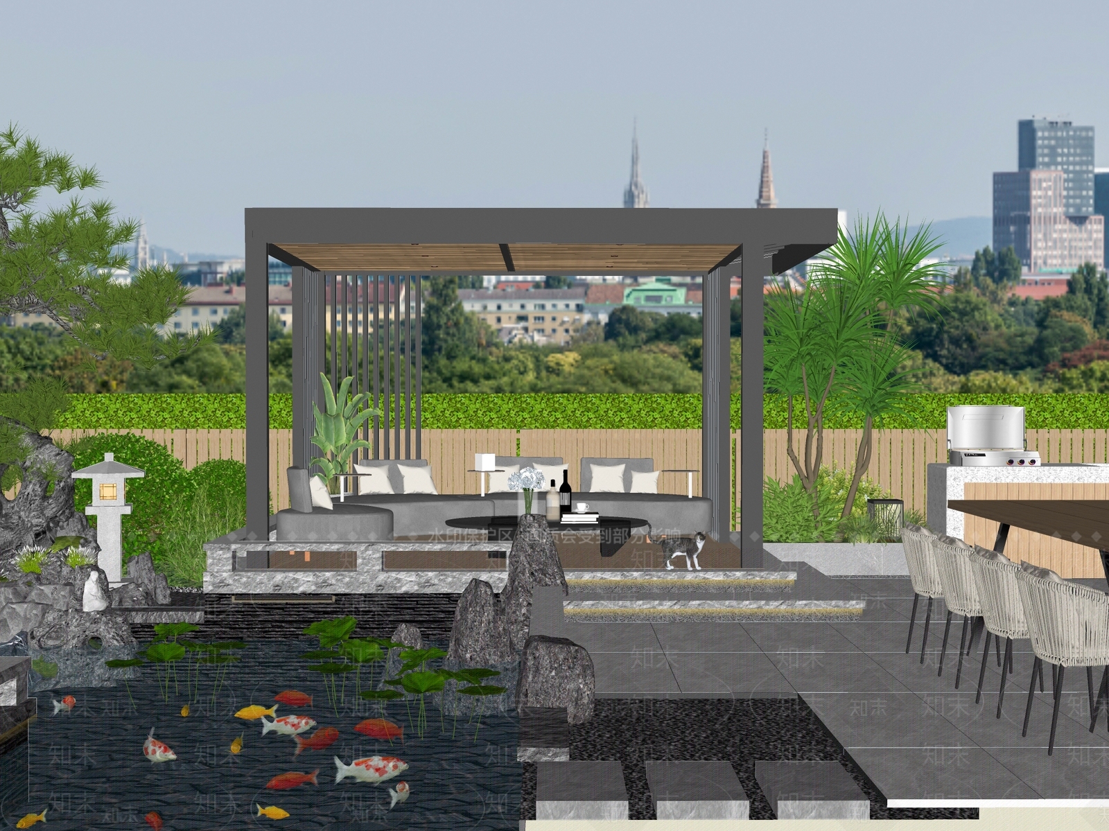 现代新中式别墅庭院SU模型下载【ID:1185078175】