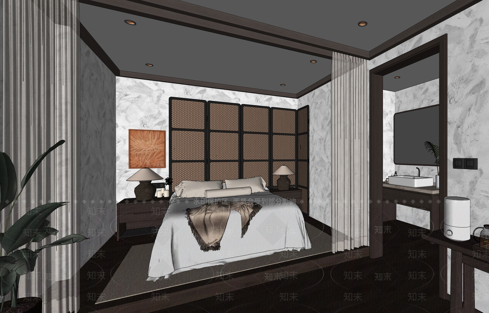 现代酒店客房SU模型下载【ID:1185085776】
