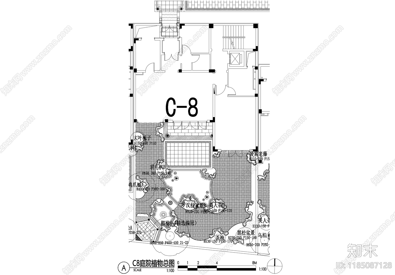 新中式庭院cad施工图下载【ID:1185087128】