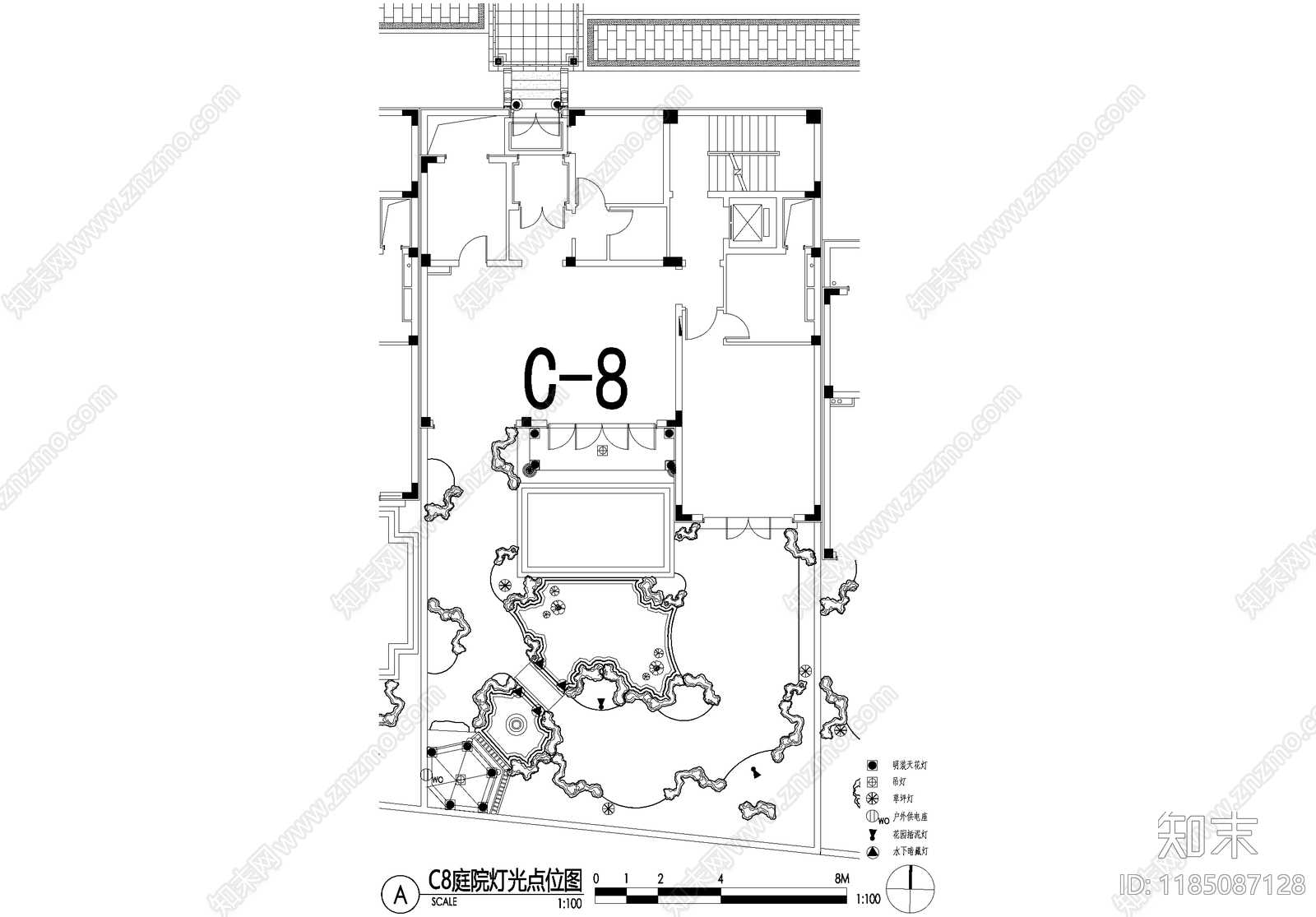 新中式庭院cad施工图下载【ID:1185087128】