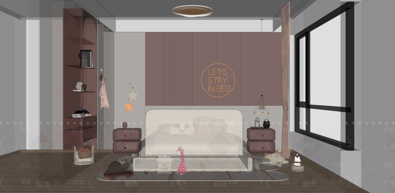 现代奶油通用儿童房SU模型下载【ID:1185087349】