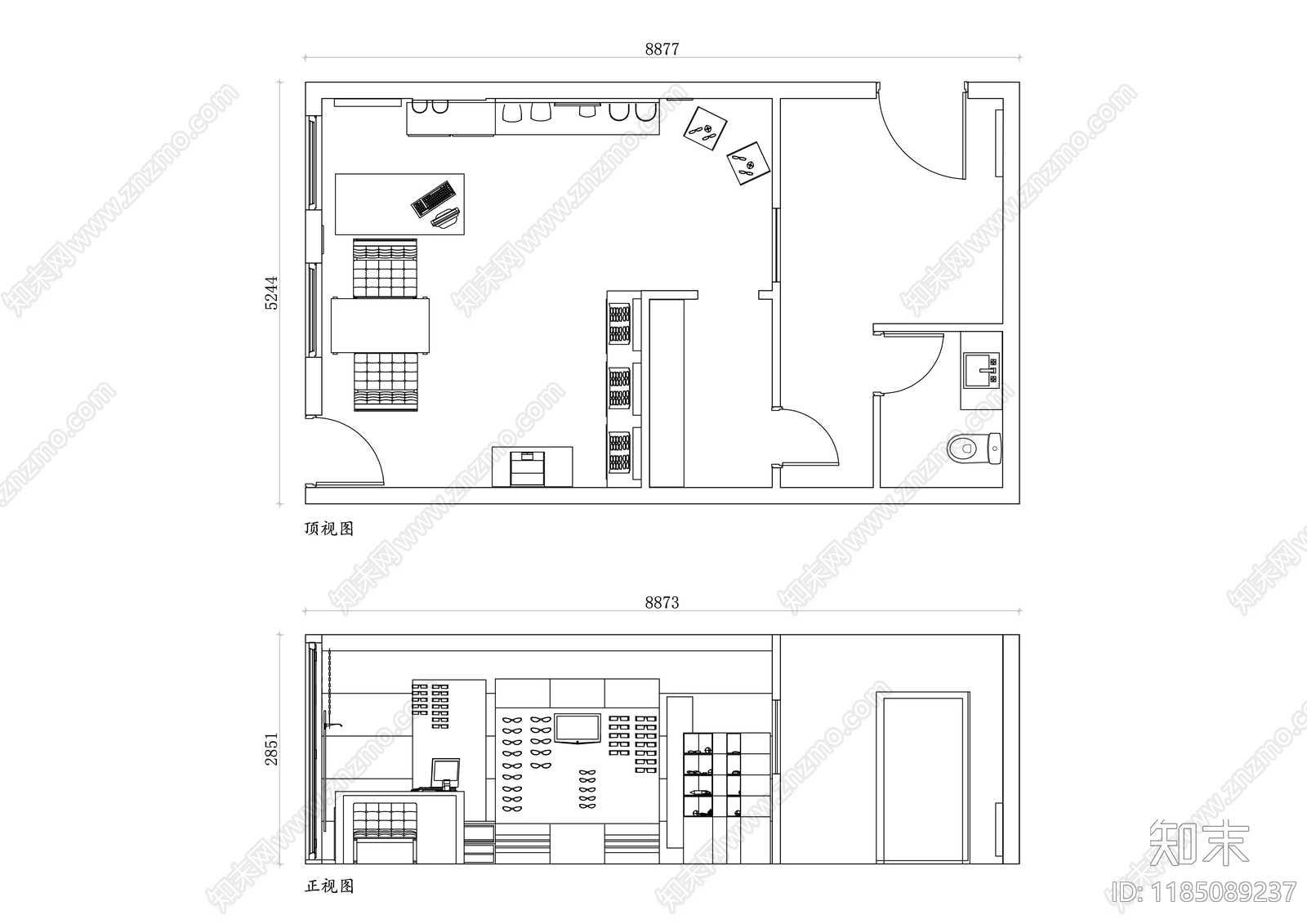 现代眼镜店施工图下载【ID:1185089237】