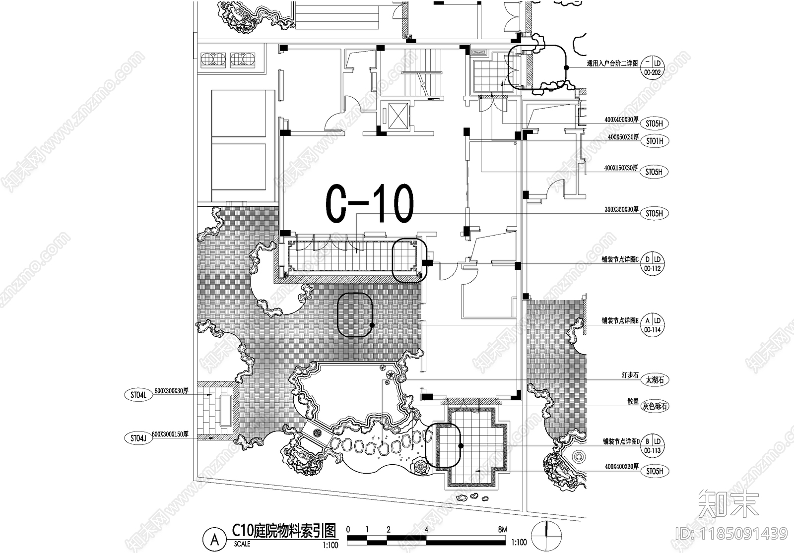 新中式庭院cad施工图下载【ID:1185091439】
