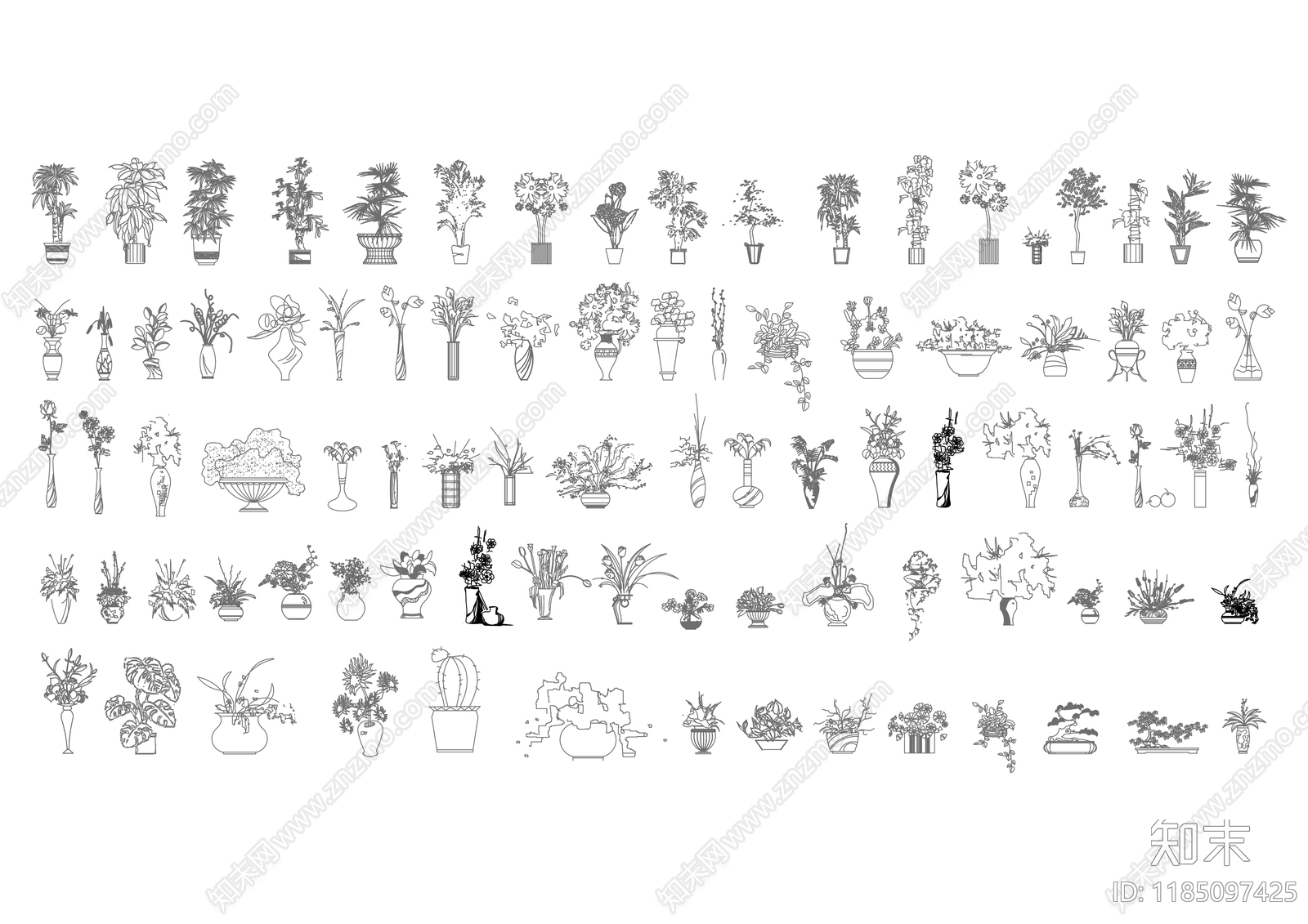 现代综合植物图库施工图下载【ID:1185097425】