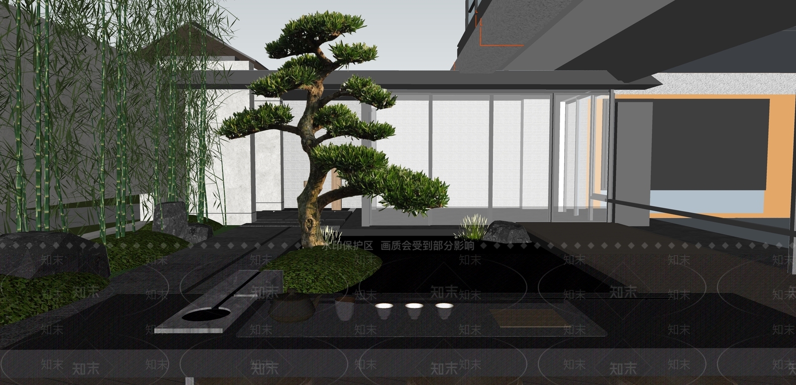 日式新中式别墅庭院SU模型下载【ID:1185100156】