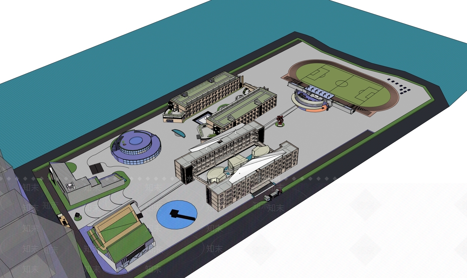 现代学校建筑SU模型下载【ID:1185100432】