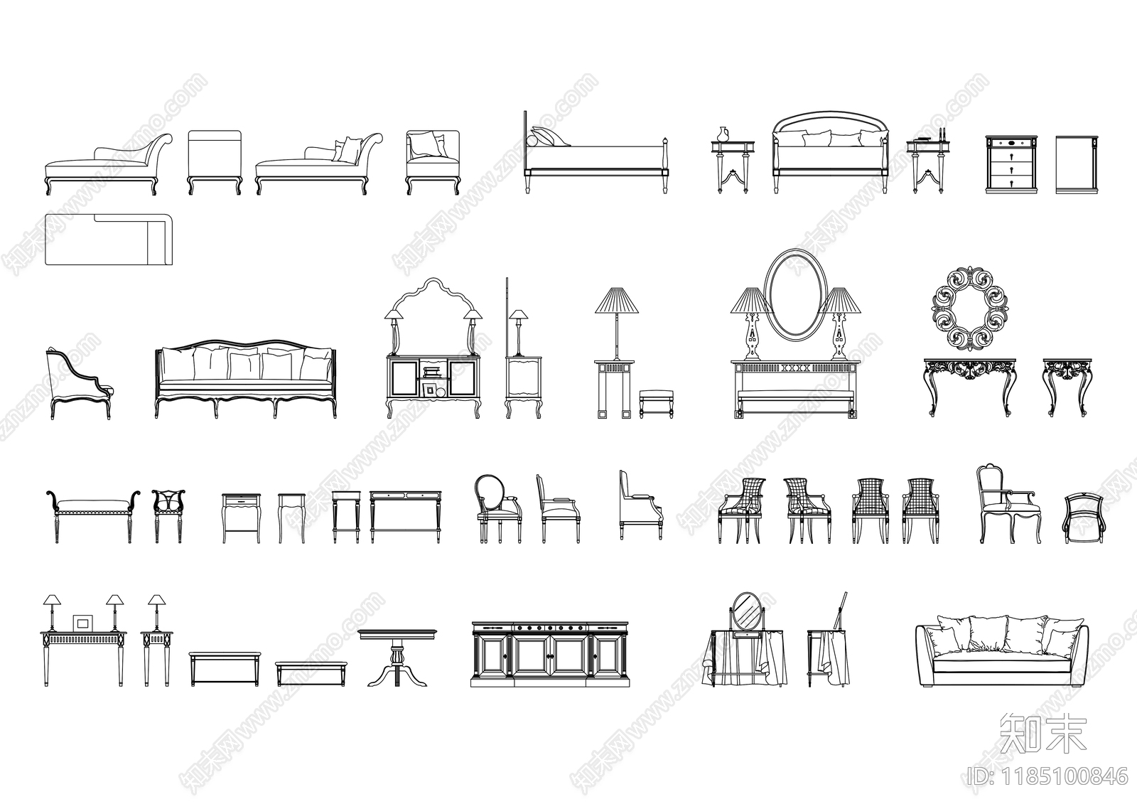 欧式综合家具图库施工图下载【ID:1185100846】