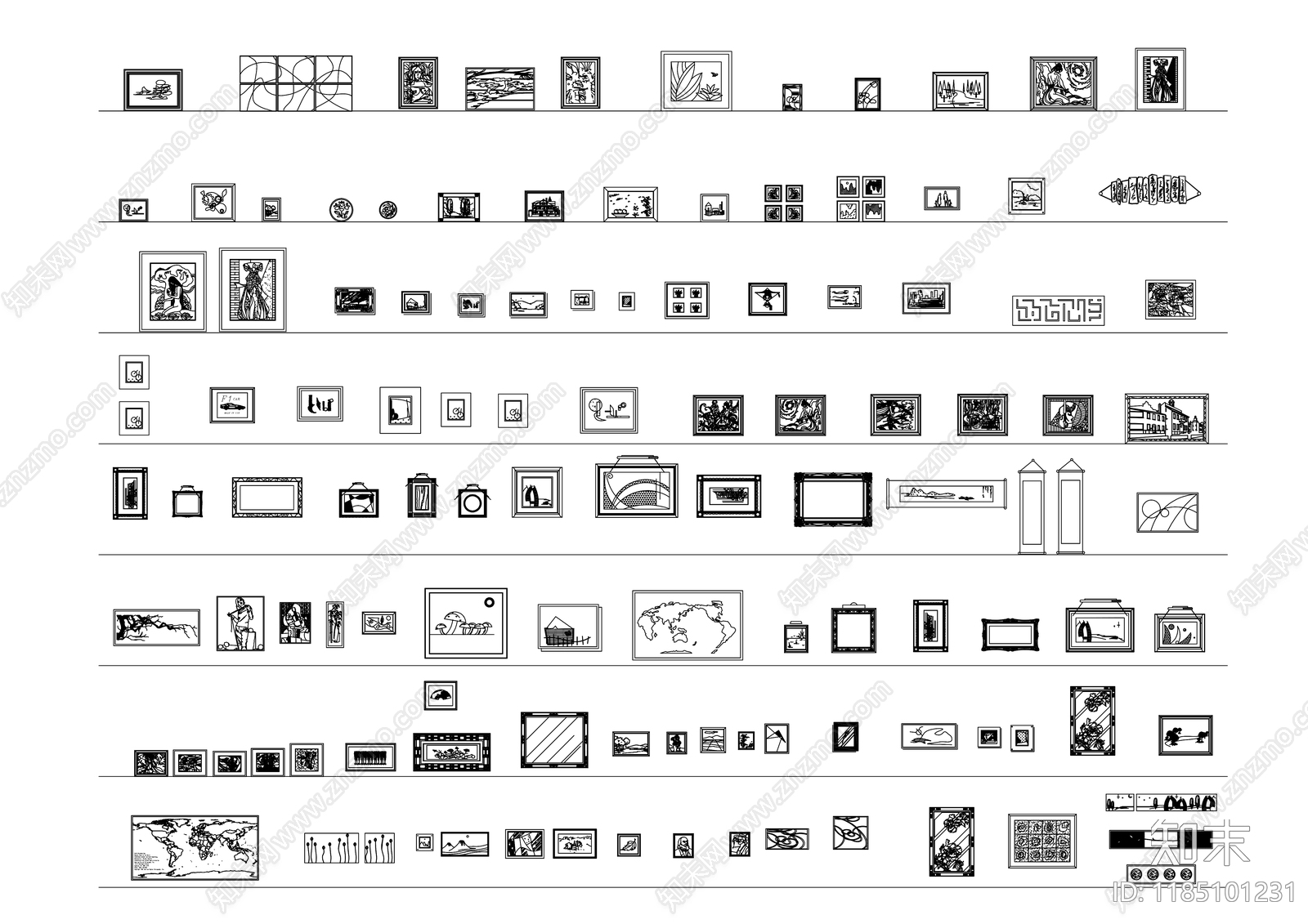 现代综合软装摆件图库施工图下载【ID:1185101231】