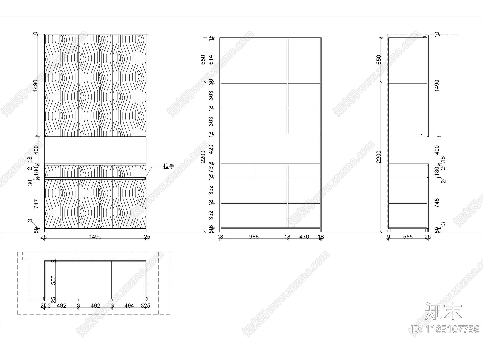 现代柜子施工图下载【ID:1185107756】