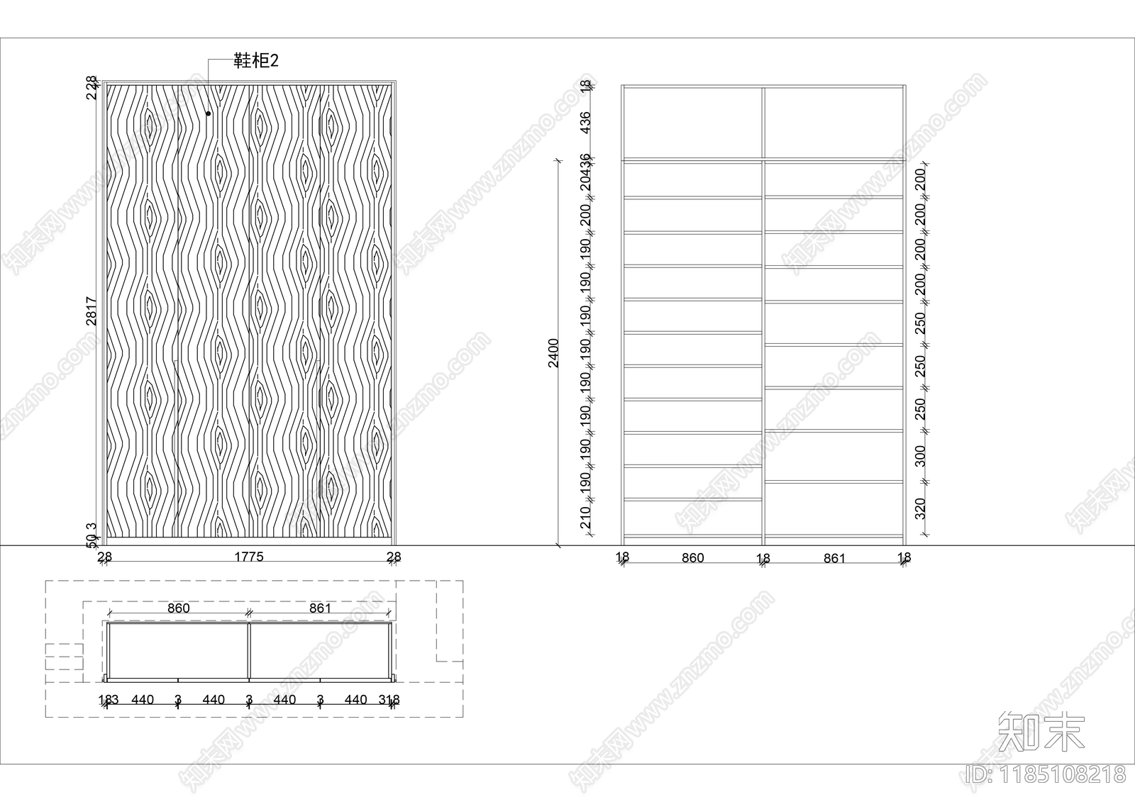 现代柜子cad施工图下载【ID:1185108218】