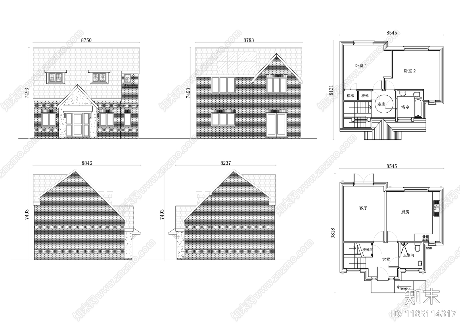 现代住宅楼建筑施工图下载【ID:1185114317】