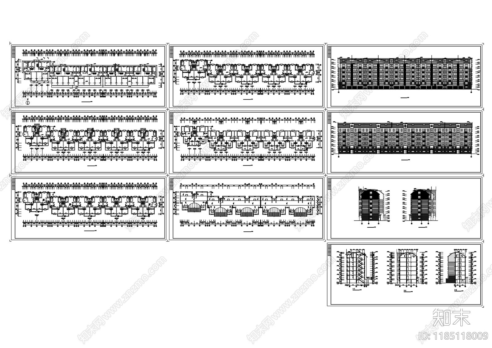现代住宅楼建筑施工图下载【ID:1185118009】